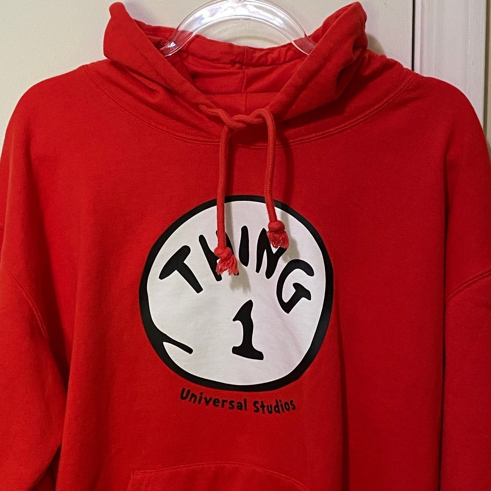 Universal Studios Cat in the Hat THING 1 Red Hoodie L Kidcore Nostalgia Pop Art